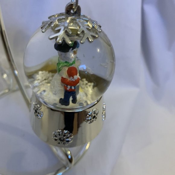 Snow Globe by Regent Square Snowman in Silver Plated Water Ball and Stand 6.5" - Picture 11 of 12